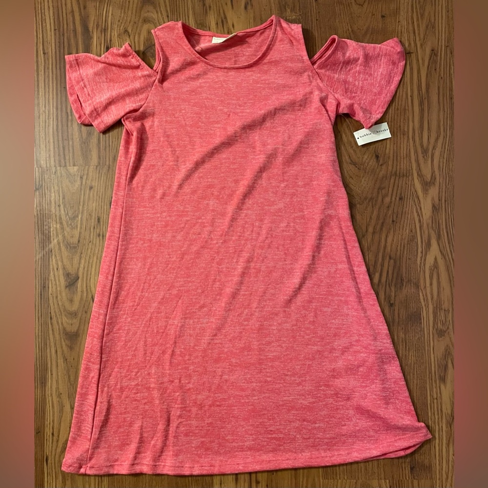Bobbie Brooks Pink Cold-Shoulder Mini Dress Large Mew with Tags